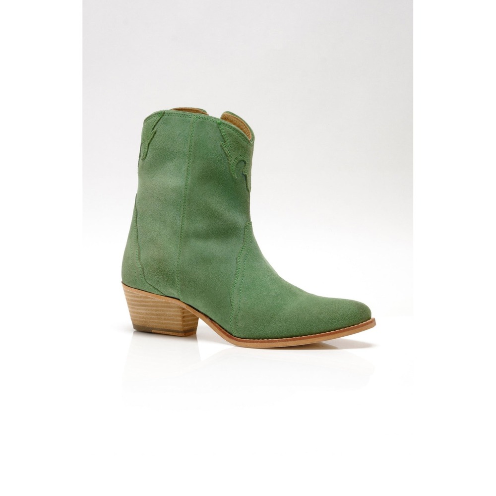 Free People Green Suede Ankle Western Cowboy Boots Pointed Toe Heel Zip Up